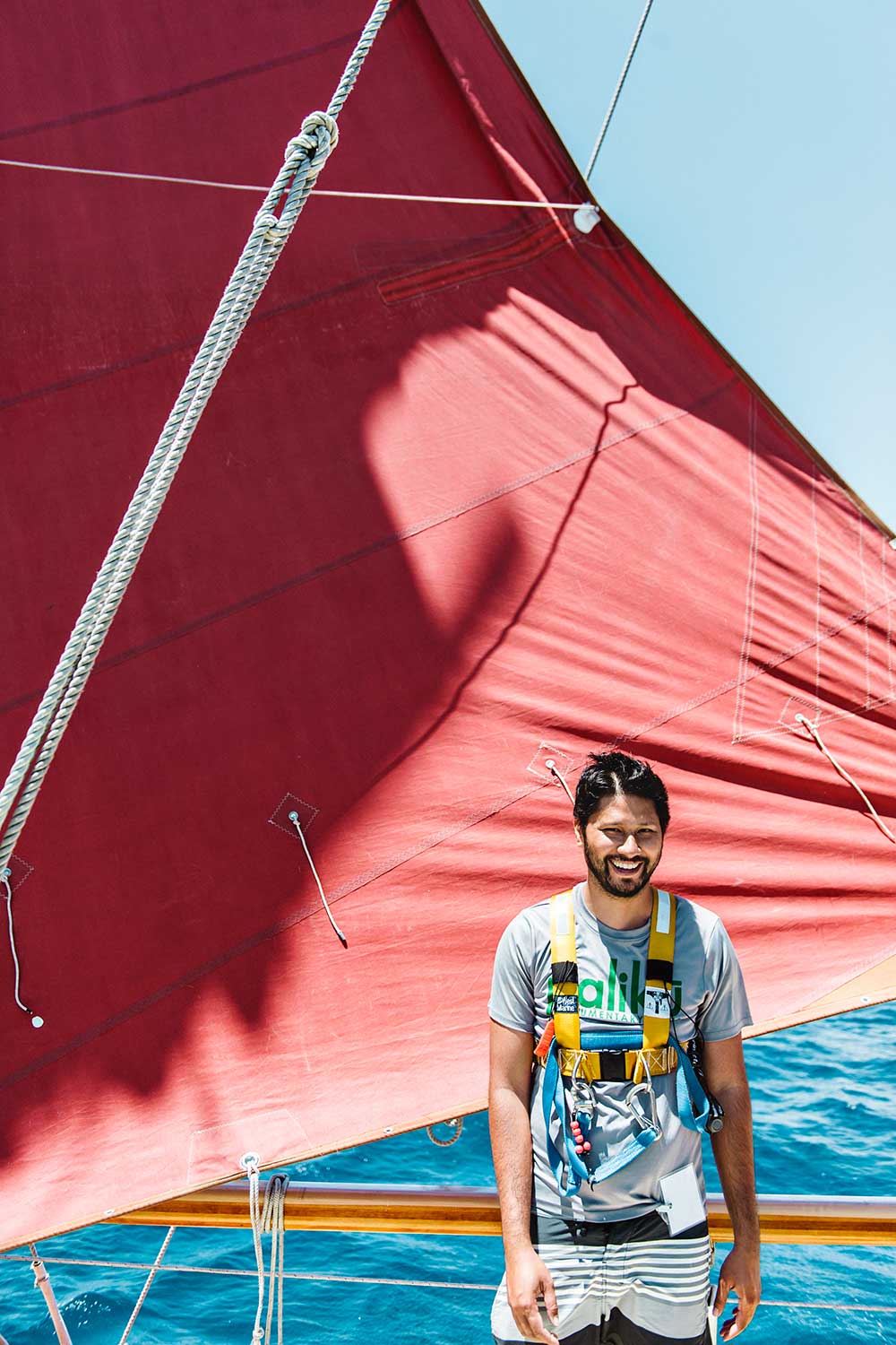 crewmember standing on the Hōkūle‘a