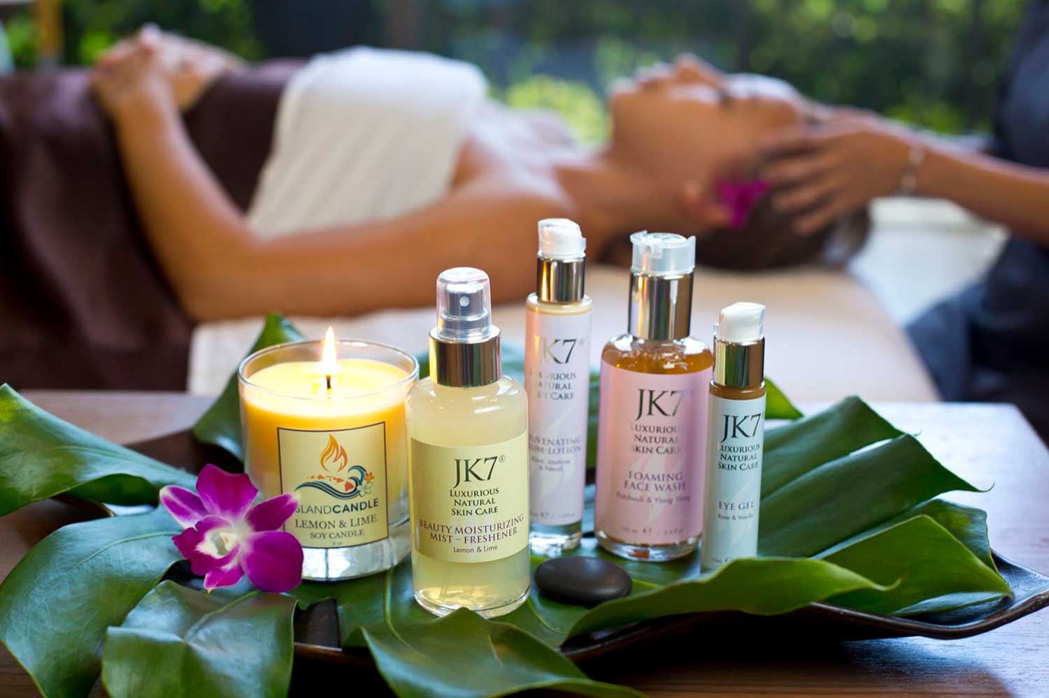 5 items from JK7: various lotions, candles, skincare